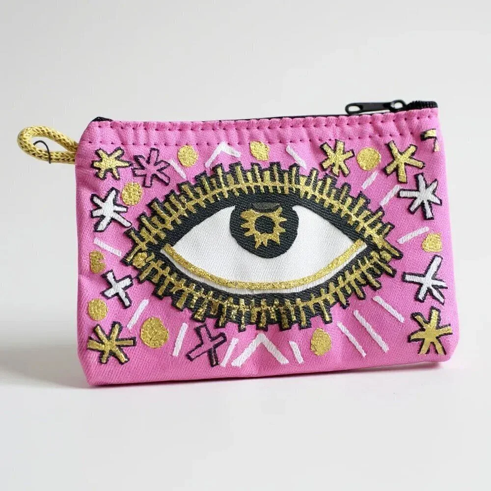 Pink Evil Eye Coin Purse, Small Fabric Pouch